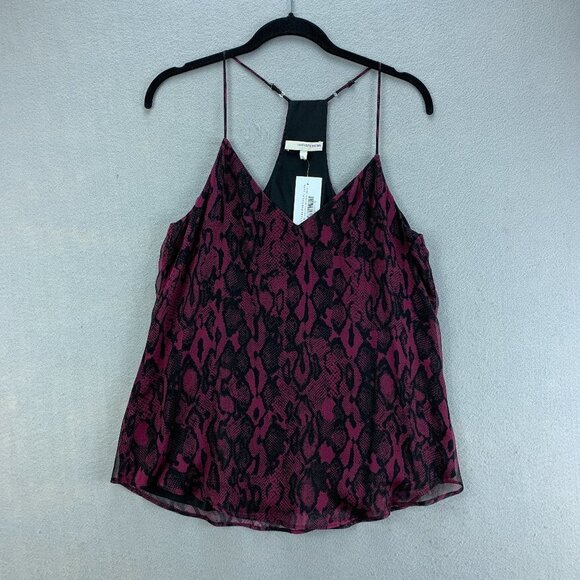 Lavender Brown Blouse Womens Small Silk Sleeveless Purple Black Animal Print - Picture 1 of 11